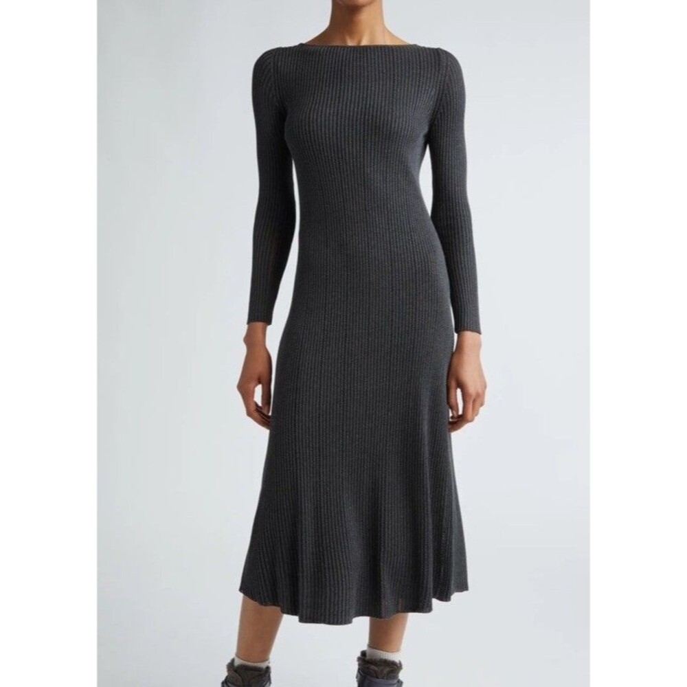 $1095 New ELEVENTY Ribbed Dress Women Medium Gray Silk Blend Made In ITALY